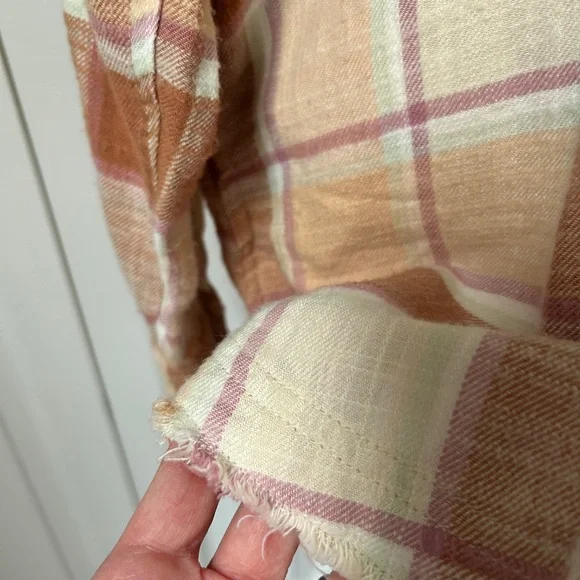 Plaid Button-Up Flannel Shirt in Brown and Cream - Picture 6 of 6